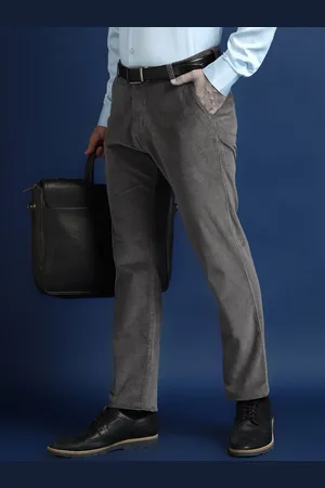 HANCOCK Men Solid Comfort Slim Fit Stretchable Pure Cotton Velvet Formal Trousers