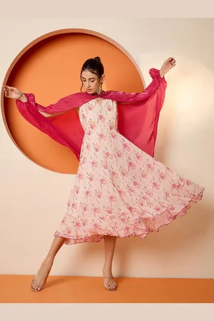 Antheaa Floral Printed A-Line Midi Dress and Embellished Shrug