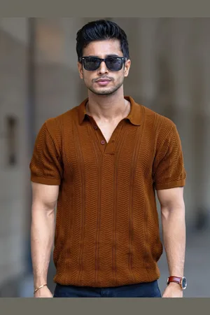 Maniac Men Solid Polo Collar Cotton Slim Fit T-shirt