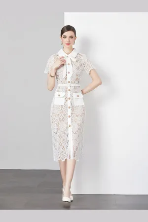 JC Collection Women Shirt Collar Midi Dress