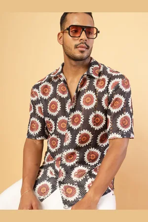 Rigo Men Comfort Cuban Collar Floral Printed Cotton Casual Shirt