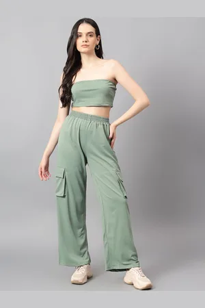KOTTY Green Off-Shoulder Top With Trouser