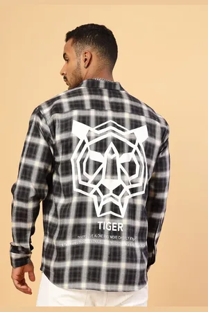 Rigo Men Premium Spread Collar Checked Cotton Oversized Casual Shirt