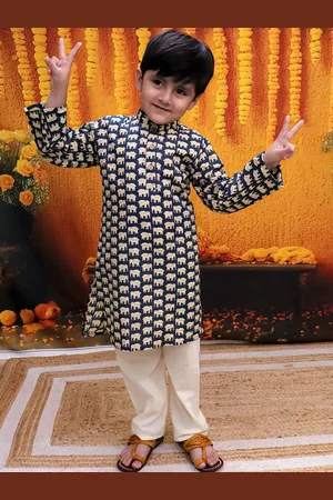 BownBee Boys Ethnic Motifs Printed Straight Pure Cotton Kurta with Pyjamas