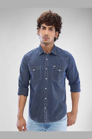 SPYKAR Men Striped Pocket Detailing Indigo Slim Fit Casual Shirt