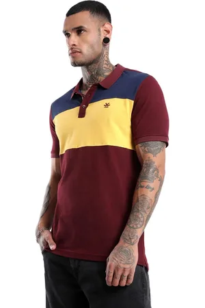 WROGN Men Colourblocked Polo Collar Pure Cotton Slim Fit T-shirt