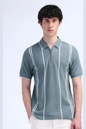 Flying Machine Men Varsity Striped Polo Collar T-shirt