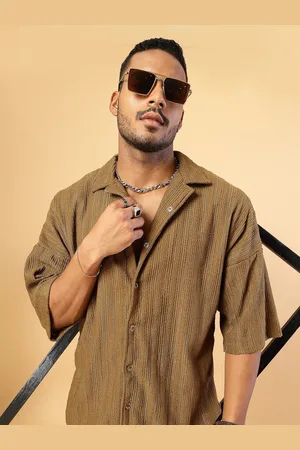 Rigo Men Comfort Cuban Collar Textured Oversized Casual Shirt