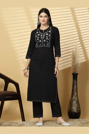 Pistaa Floral Embroidered Sequined Yoke Design Kurta With Trousers