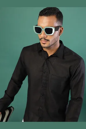 Rigo Men Comfort Spread Collar Solid Linen Casual Shirt
