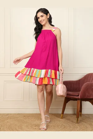 DEEBACO Women Halter Neck A-Line Dress