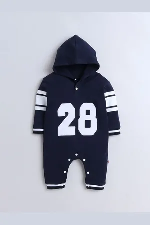 BUMZEE Infant Boys Varsity Printed Cotton Hooded Romper