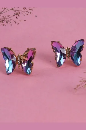 Jewelz Gold-Plated Stones Studded Butterfly Studs
