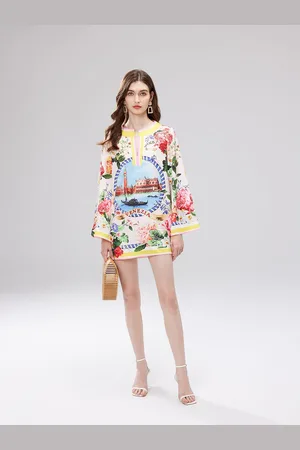 JC Collection Women Floral Printed Flared Sleeves Sheath Mini Dress