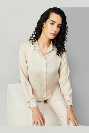 Max Collection Women Spread Collar Solid Casual Shirt