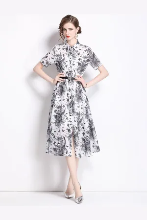JC Collection Women Floral Printed Shirt Collar Fit & Flare Dress