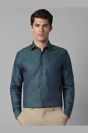 Louis Philippe Men Spread Collar Textured Cotton Slim Fit Formal Shirt
