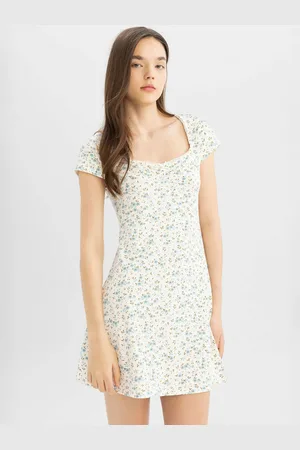 DeFacto Women Floral Prin Sweetheart Neck Mini Sheath Dress