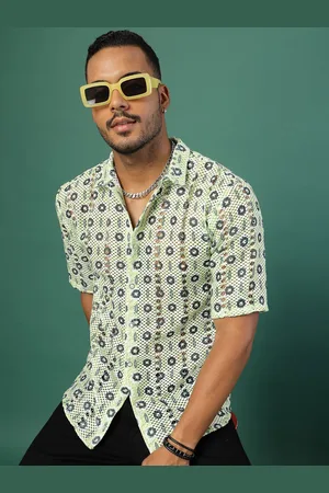 Rigo Men Comfort Cuban Collar Floral Printed Cotton Casual Shirt