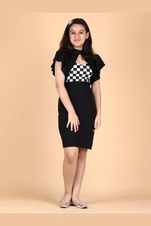 DEKLOOK Girls Checked Printed Flared Sleeves Sheath Dress