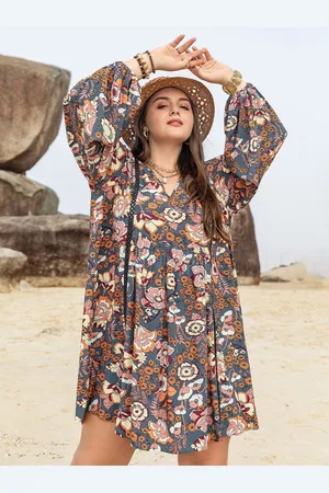 JC Mode Women Floral Print Flared Sleeve Dress