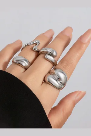 Jewels Galaxy Set Of 4 Silver Plated Midi Adjustable Finger Rings