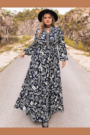 JC Mode Women Floral Printed Puff Sleeves Maxi Dress