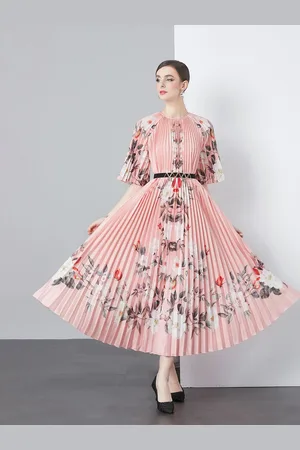 JC Collection Women Floral Printed Round Neck flared Sleeves Maxi Dress