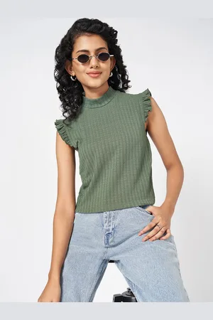 PEOPLE Women Self Design Round Neck Top
