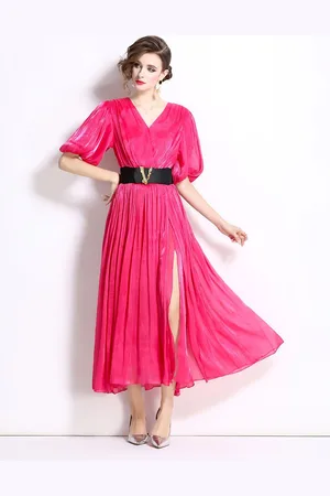JC Collection Women Puff Sleeve Maxi Dress