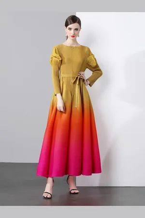 JC Collection Women Tie and Dye Dyed Puff Sleeves Maxi Dress