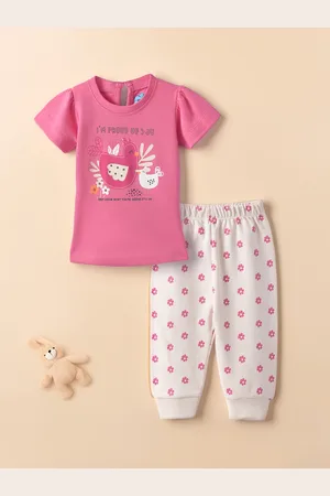 Nauti Nati Infants Girls Printed Pure Cotton Top With Joggers