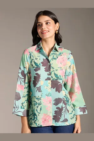 20Dresses Women Spread Collar Floral Printed Casual Shirt