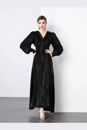 JC Collection Women V-Neck Solid Maxi Dress