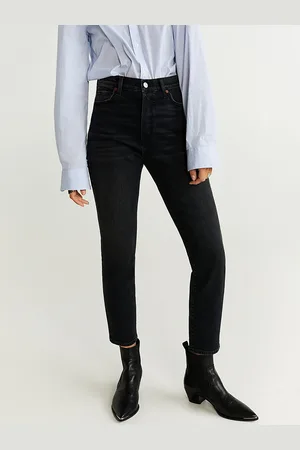 MANGO Women Black Giselle-Slim Fit High-Rise Clean Look Stretchable Cropped Jeans