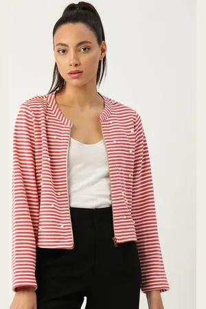 Antheaa Women Pink & White Striped Tailored Jacket