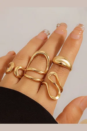 Jewels Galaxy Set Of 4 Gold Plated Adjustable Finger Rings