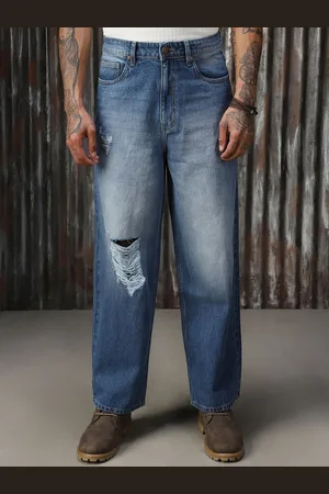High Star Men Relaxed Fit Mildly Highly Distressed Light Fade Jeans