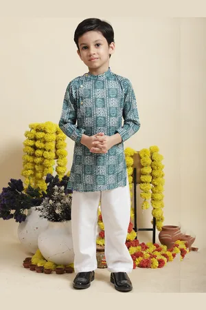 Cutiekins Boys Ethnic Motifs Printed Mandarin Collar Straight Kurta With Pyjamas