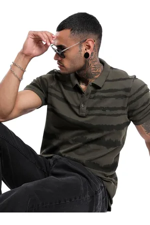 WROGN Men Striped Polo Collar Pure Cotton Slim Fit T-shirt