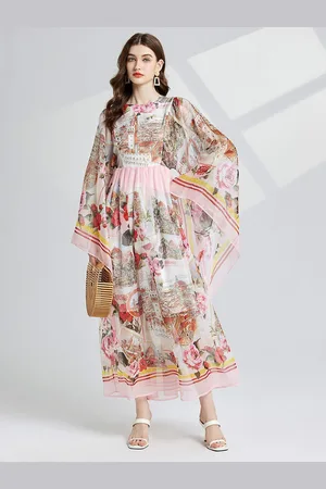 JC Collection Women Floral Printed Kimono Sleeves Maxi Dress