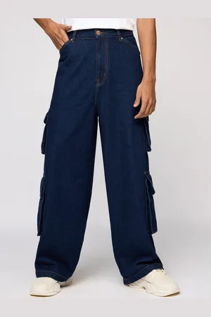 FREAKINS Men Cotton Wide Leg High-Rise Cargo Jeans