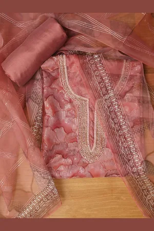 Jaipur Unstitched Embroidered Organza Dress Material With Dupatta