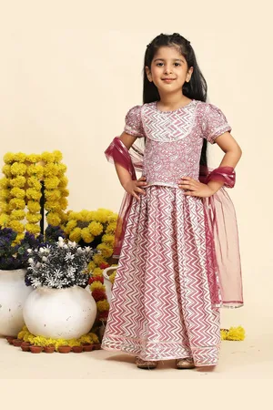 Cutiekins Girls Printed Cotton Ready to Wear Lehenga & Blouse With Dupatta