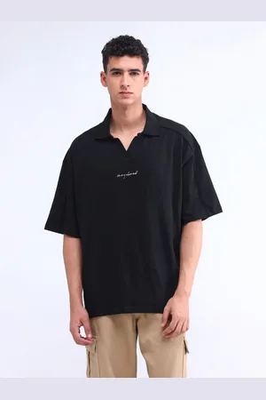 Flying Machine Men Solid Polo Collar Cotton Oversized T-shirt