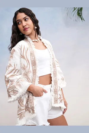 Vishudh Women Open Front Embroidered Kimono Jacket