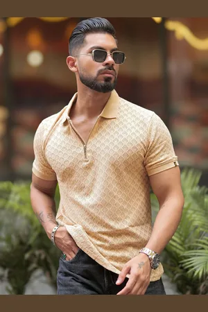 Maniac Men Solid Polo Collar Cotton Slim Fit T-shirt