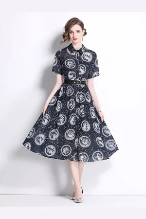 JC Collection Women Geometric Printed Shirt Collar Fit & Flare Dress