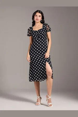 20Dresses Polka Dot Printed Georgette A-Line Midi Dress