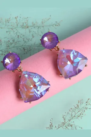 Jewelz Gold-Plated Stones Studded Drop Earrings